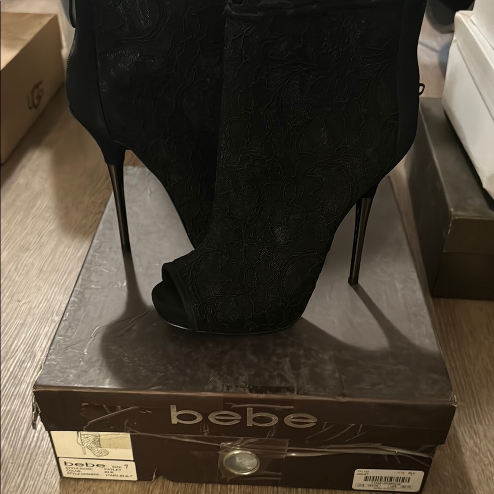 Bebe Black Peep Toe Stiletto Booties
